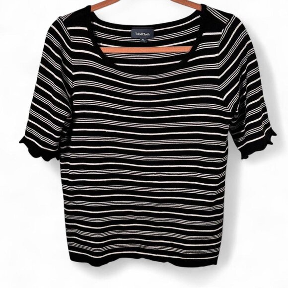 ModCloth Striped Ruffle Knit Top in Retro Solid Black and White - Picture 4 of 5